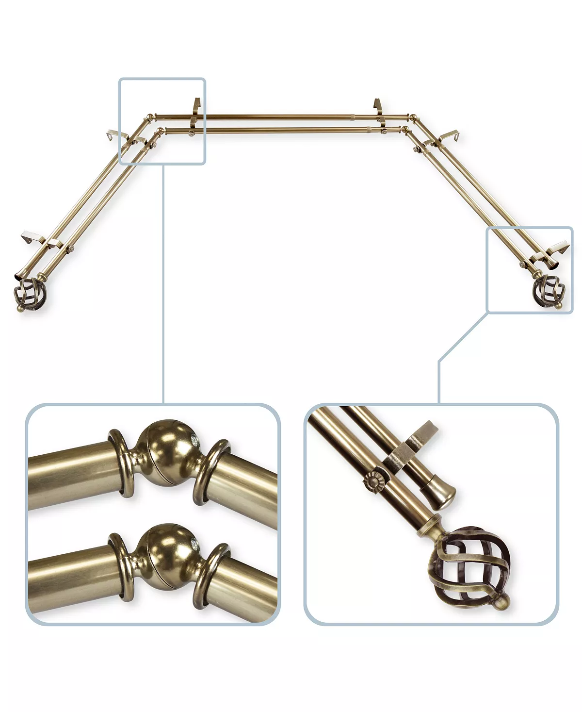 Rod Desyne Twist 0.8125 Bay Window Double Curtain Rod 20 - 36 - 38 - 72 - Image 5