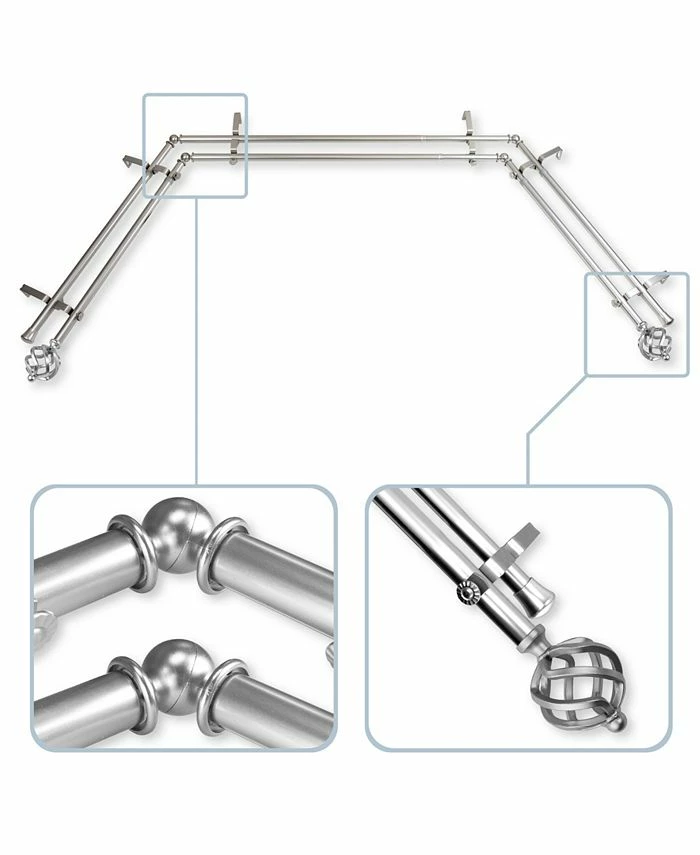 Rod Desyne Twist 0.8125 Bay Window Double Curtain Rod 20 - 36 - 38 - 72