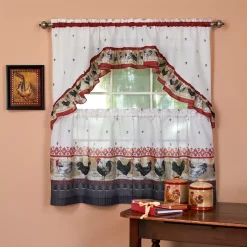 Achim Rooster Printed Tier And Swag Window Curtain Set, 57x36