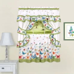 Achim Butterflies Printed Cottage Window Curtain Set, 57x24