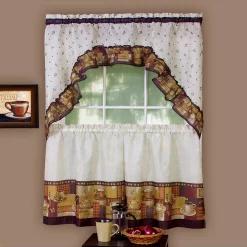 Achim Coffee Printed Tier And Swag Window Curtain Set, 57x24