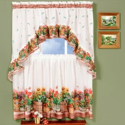 Achim Country Garden Printed Tier And Swag Window Curtain Set, 57x36