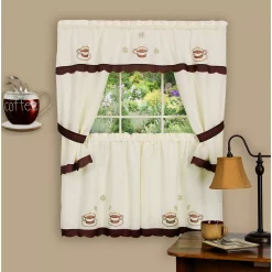 Achim Cuppa Joe Embellished Cottage Window Curtain Set, 58x36