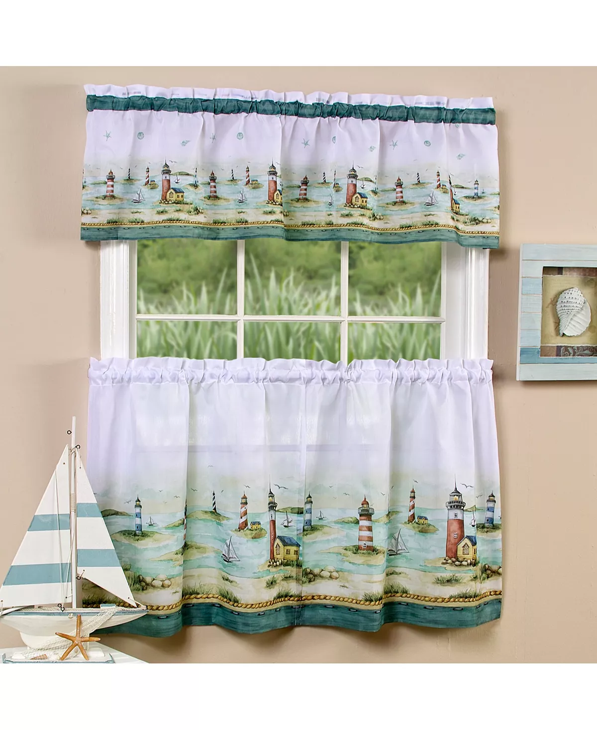 Achim Hamptons Tier And Valance Window Curtain Set, 58x24