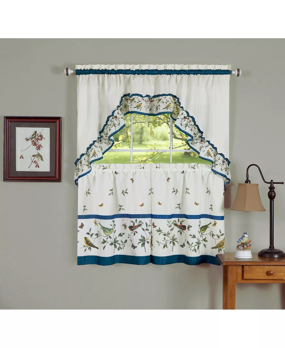 Achim Love Birds Printed Tier And Swag Window Curtain Set, 57x24