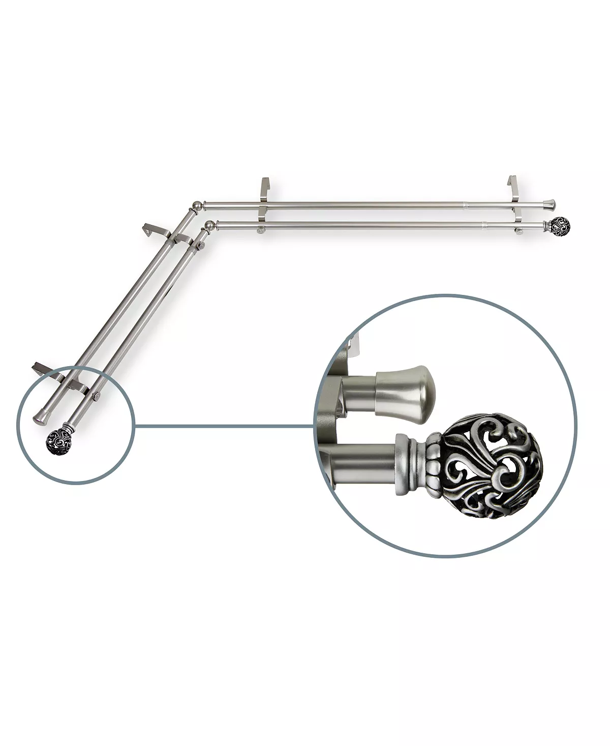 Rod Desyne Adora 13/16 Corner Window Double Curtain Rod 120-170 - Image 3