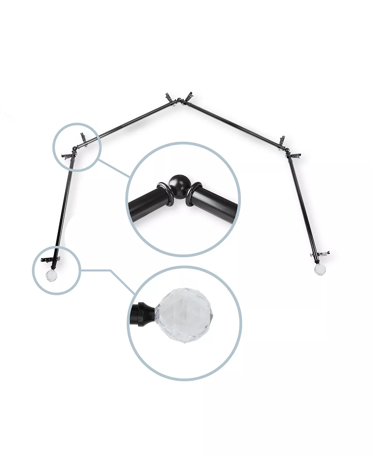 Rod Desyne Faceted 13/16 4-Sided Bay Window Curtain Rod 28-48 - Image 3