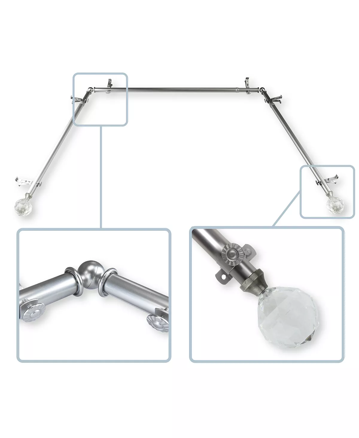 Rod Desyne Faceted 13/16 Bay Window Curtain Rod 78-144 - Image 3