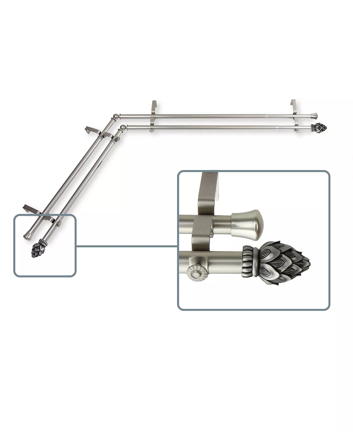 Rod Desyne Bud Corner Window Double Curtain Rod 0.8125 Diameter 48 - 84 - Image 8