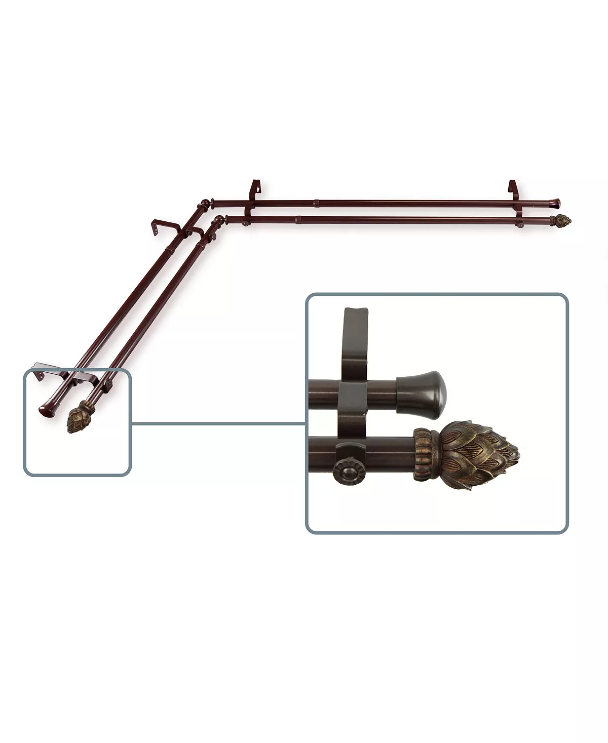 Rod Desyne Bud Corner Window Double Curtain Rod 0.8125 Diameter 48 - 84 - Image 9