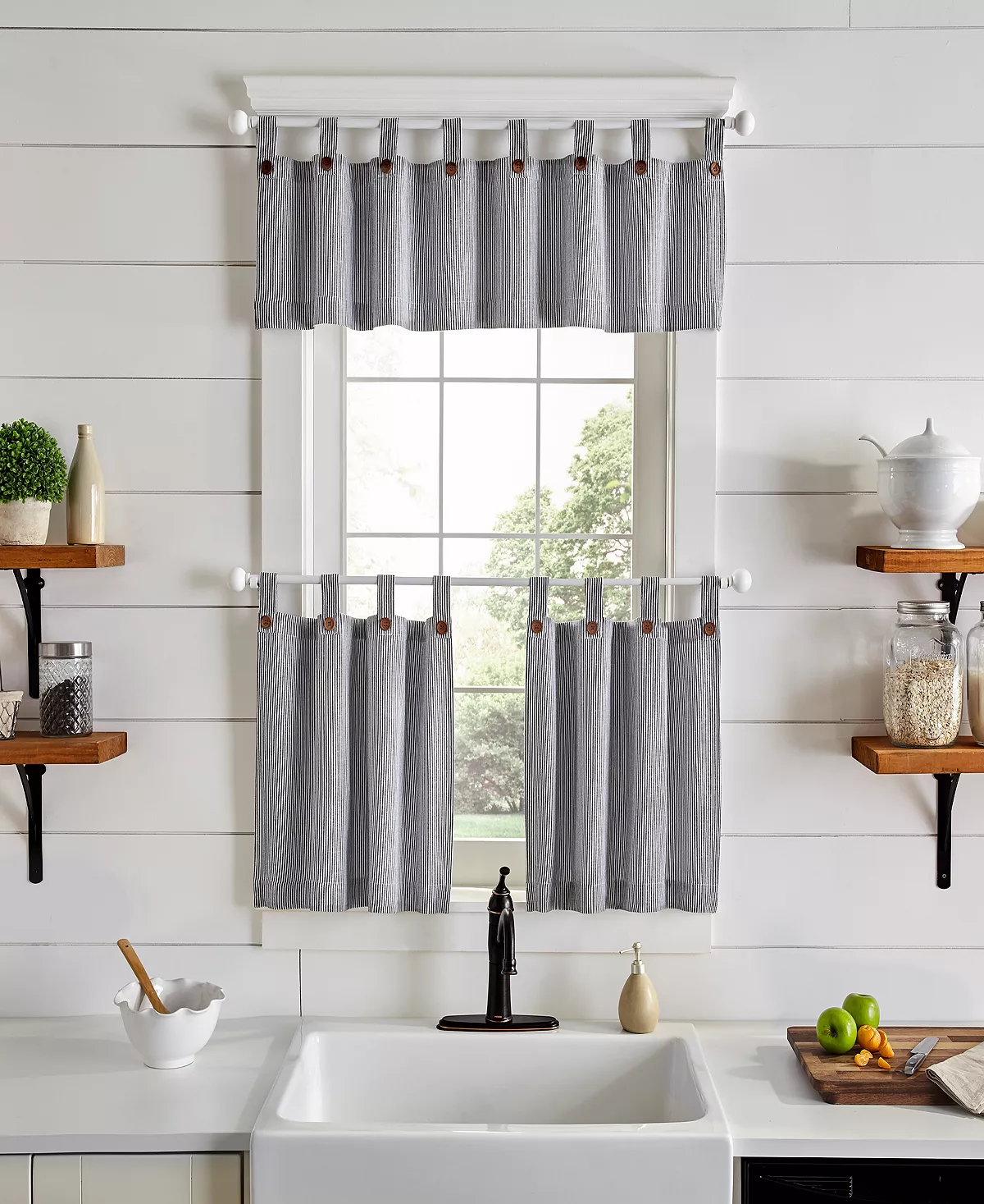 Elrene Tucker Ticking Stripe 30 X 36 Tier Curtain Set - Image 2