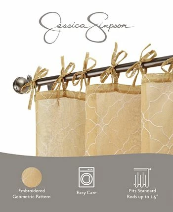 Jessica Simpson Nora Embroidery Sheer Tie Top Window Curtain Panel Pair With Tiebacks, 38 X 84 - Image 6