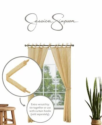 Jessica Simpson Nora Embroidery Sheer Tie Top Window Curtain Panel Pair With Tiebacks, 38 X 84 - Image 7