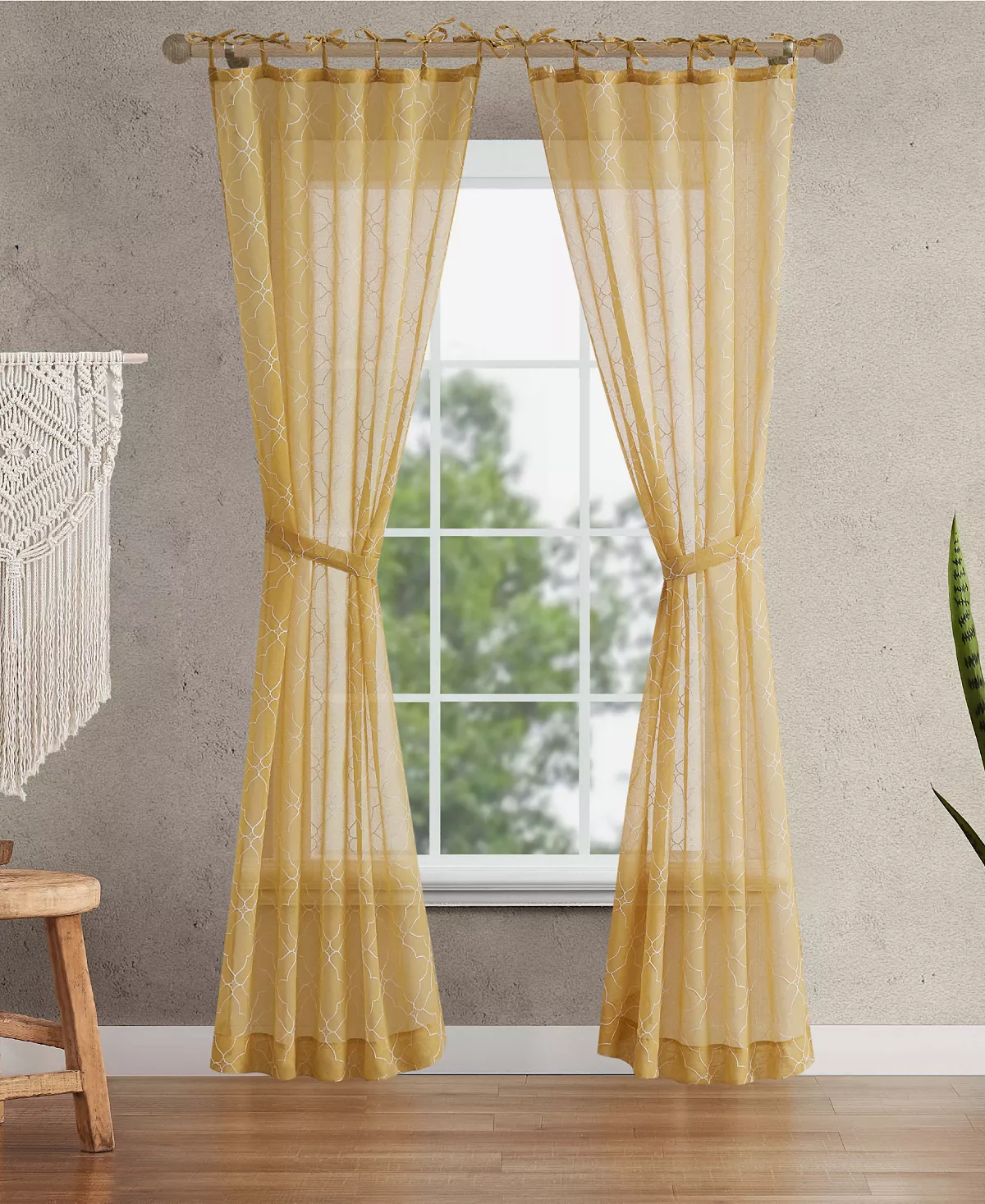 Jessica Simpson Nora Embroidery Sheer Tie Top Window Curtain Panel Pair With Tiebacks, 38 X 84 - Image 9