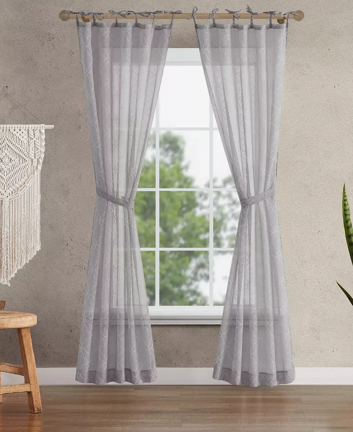 Jessica Simpson Nora Embroidery Sheer Tie Top Window Curtain Panel Pair With Tiebacks, 38 X 84 - Image 10
