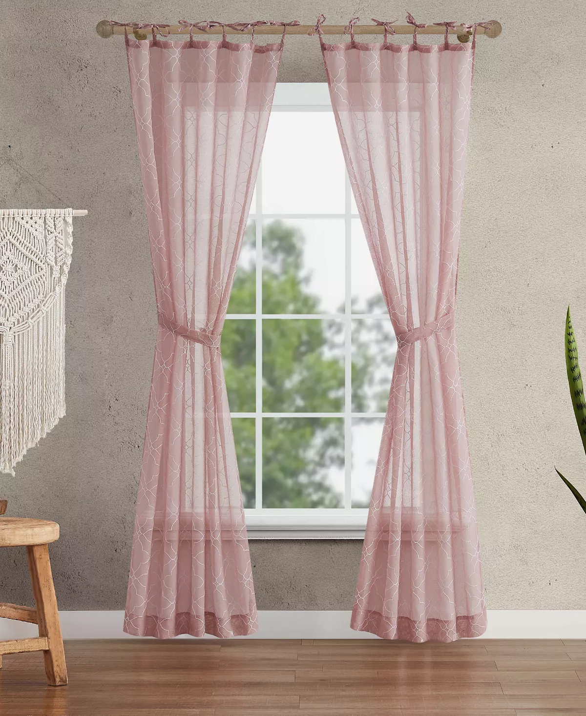 Jessica Simpson Nora Embroidery Sheer Tie Top Window Curtain Panel Pair With Tiebacks, 38 X 84 - Image 11