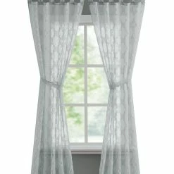French Connection Ankie Embellished Sheer Tab Top Window Curtain Panel Pair With Tiebacks, 38 X 96