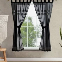 Jessica Simpson Milly Bling Sheer Tab Top Window Curtain Panel Pair With Tiebacks, 38 X 63