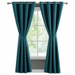 French Connection Ebony Thermal Woven Room Darkening Grommet Window Curtain Panel Pair With Tiebacks, 50 X 96