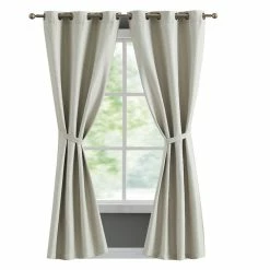 French Connection Tanner Thermal Woven Room Darkening Grommet Window Curtain Panel Pair With Tiebacks Collection