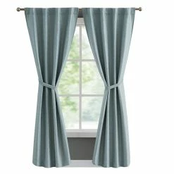 French Connection Val Thermal Woven Room Darkening Back Tab Window Curtain Panel Pair With Tiebacks Collection
