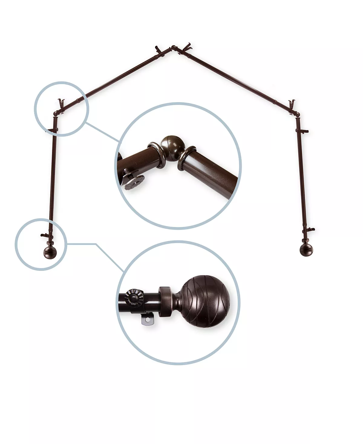 Rod Desyne Arman 13/16 4-Sided Bay Window Curtain Rod 112-192