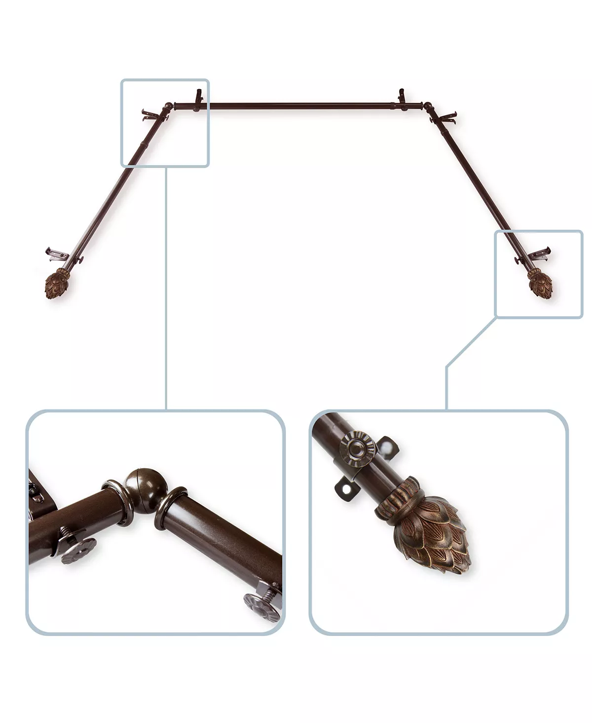 Rod Desyne Bud 13/16 Bay Window Curtain Rod 78-144 - Image 3