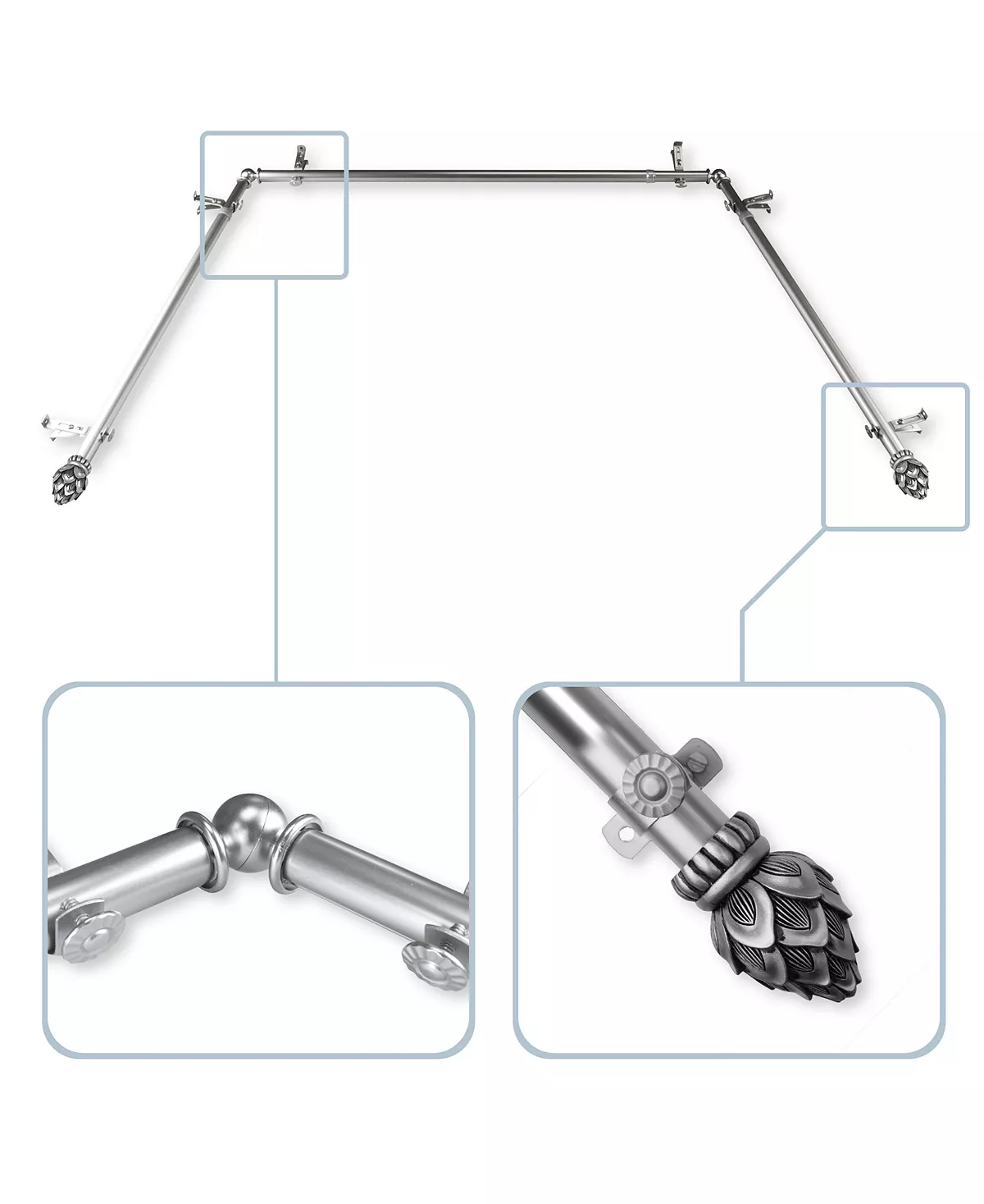 Rod Desyne Bud 13/16 Bay Window Curtain Rod 78-144