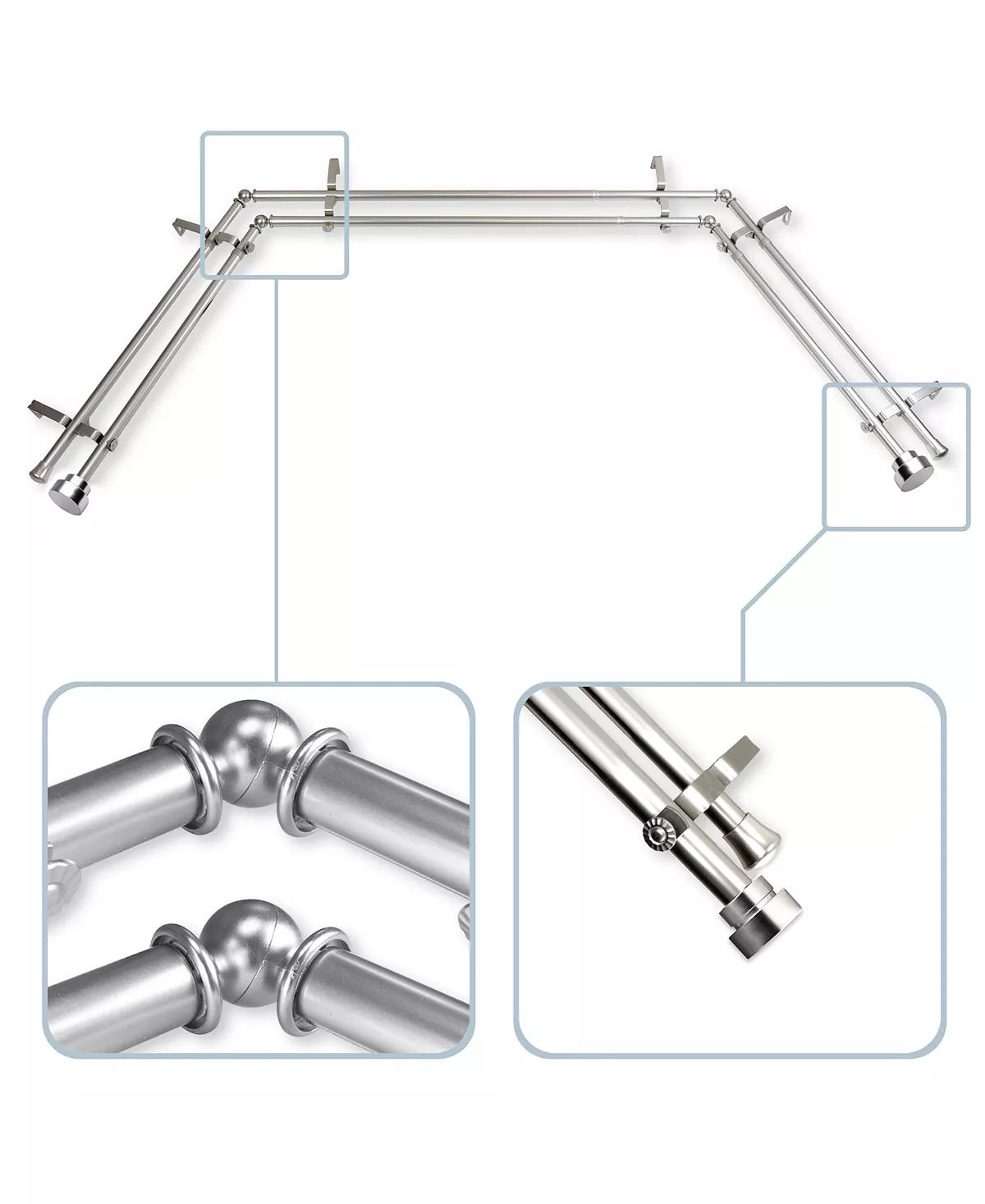 Rod Desyne CLOSEOUT! Topper 13/16 Bay Window Double Curtain Rod 78-144