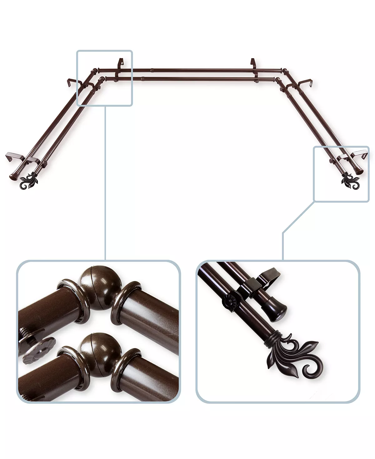 Rod Desyne Lilah 13/16 Bay Window Double Curtain Rod 78-144